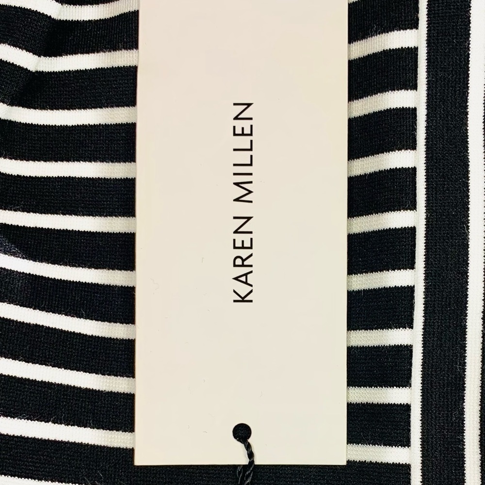 Karen Millen Black and White Stripe Knit 3/4 Sleeves Back Zip Dress NWT SZ 10! - Picture 6 of 9